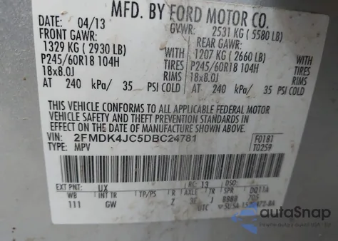 2013 Ford Edge Sel from USA, damaged, VIN 2FMDK4JC5DBC24781